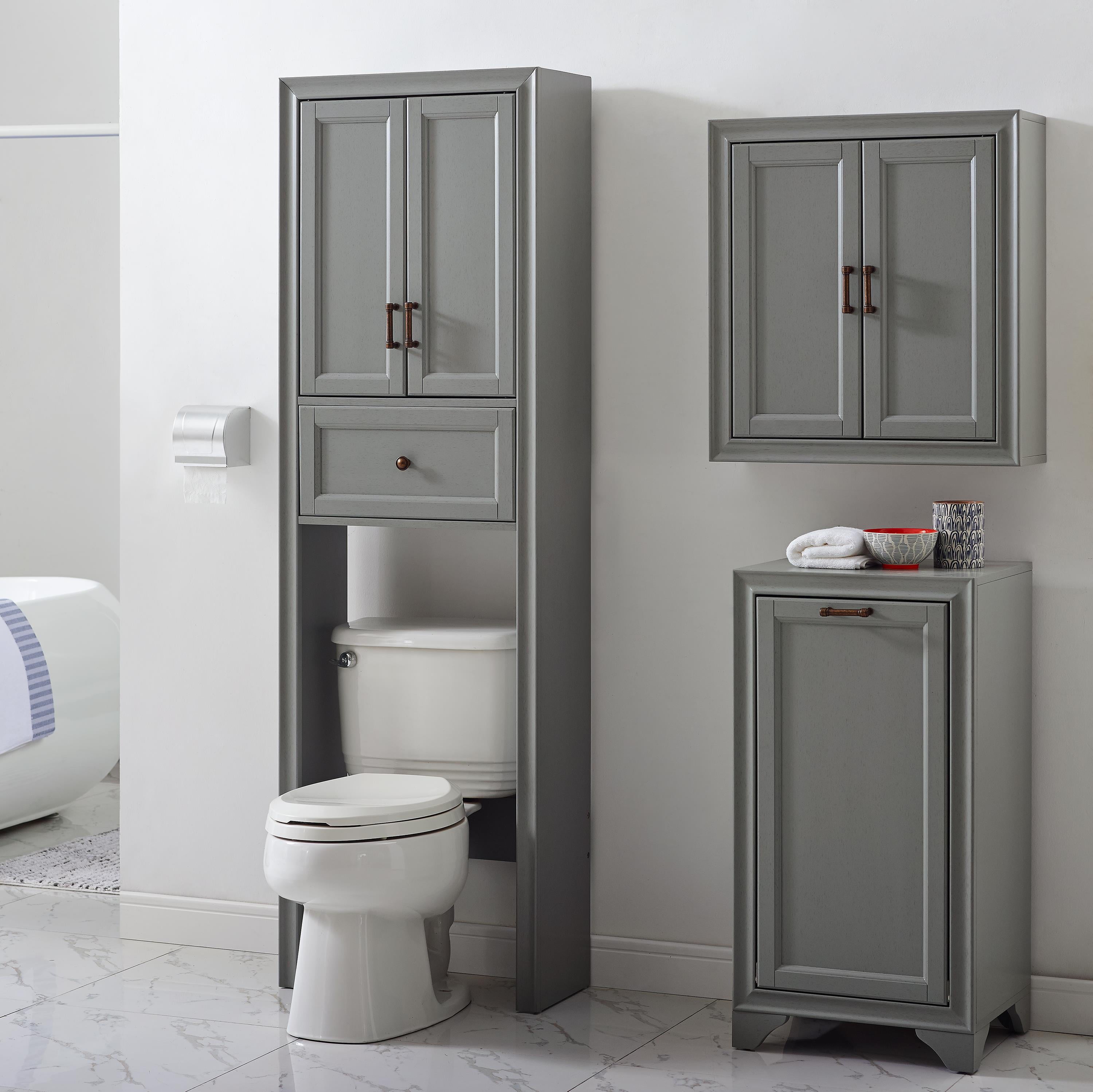 Over the Toilet Storage, Tara Space Saver Cabinet, Crosley Furniture, Vintage Gray