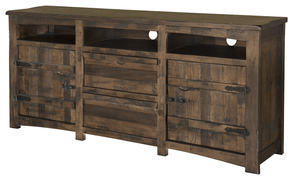 80 quotBrown Solid Wood Cabinet Enclosed Storage Distressed TV Stand   Rustic   Entertainment Centers And Tv Stands   by HomeRoots  Houzz