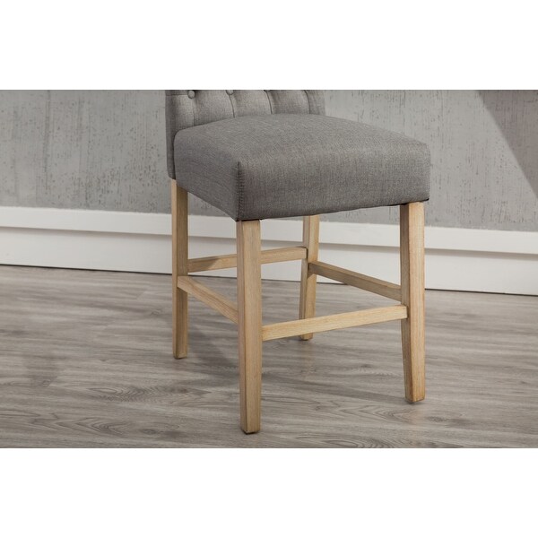 Siena Counter Height Button Tufted Back Solid Wood Stools， Set of 2， Tan