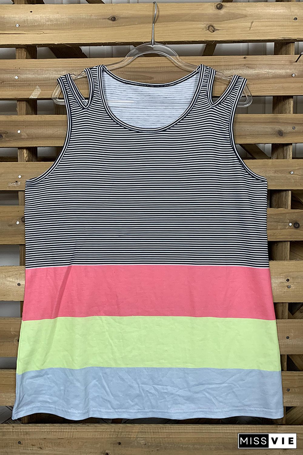 Stripe Contrast Color Hole Sleeveless Tank Top Wholesale