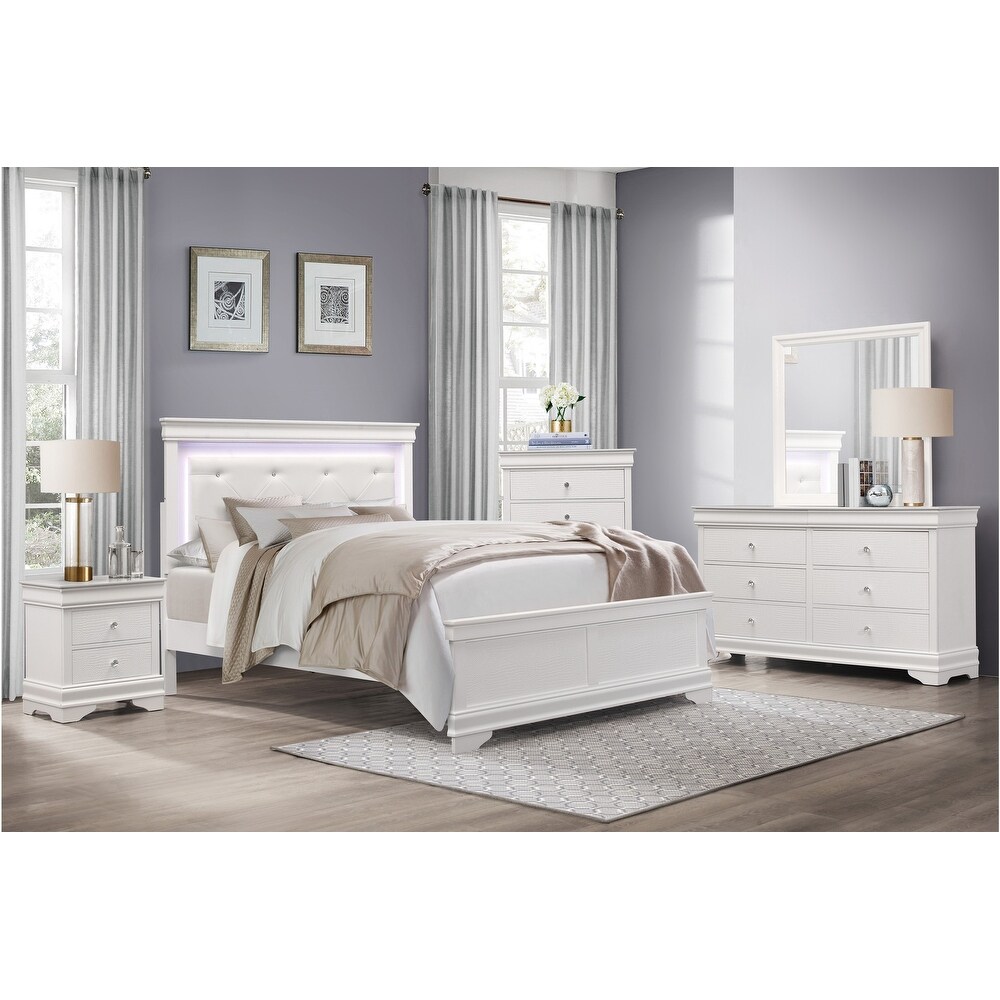 Eran 6 Piece White Modern Faux Leather Upholstered Tufted LED Panel Bedroom Set