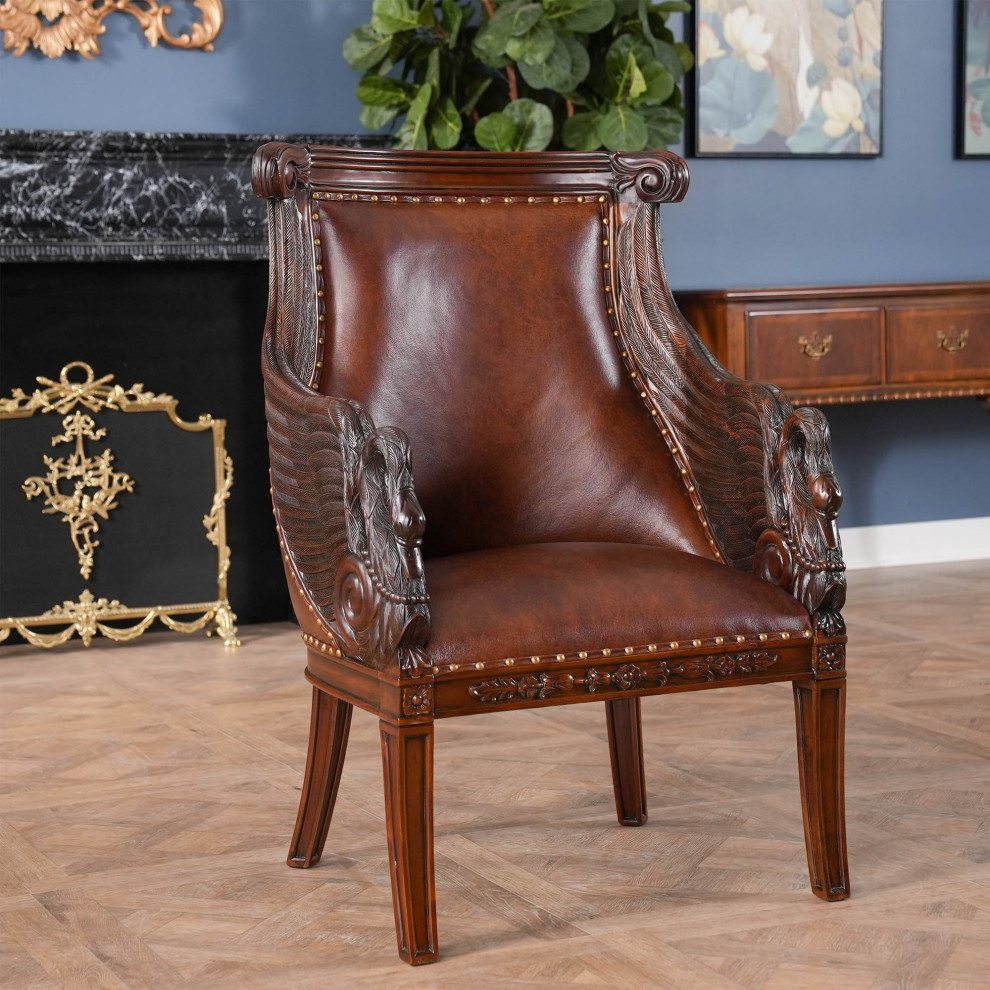 Mahogany Swan Arm Chair With Leather   Victorian   Armchairs And Accent Chairs   by Niagara Furniture  Houzz