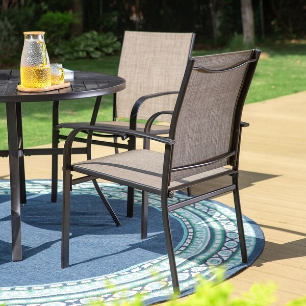 MAISON ARTS 5Piece Patio Dining Set，Geometrically Stamped Round Table and 4 Textilene Dining Chairs