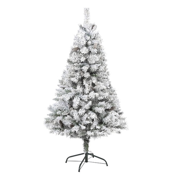 5' Flocked White River Mountain Pine Christmas Tree with Pinecones