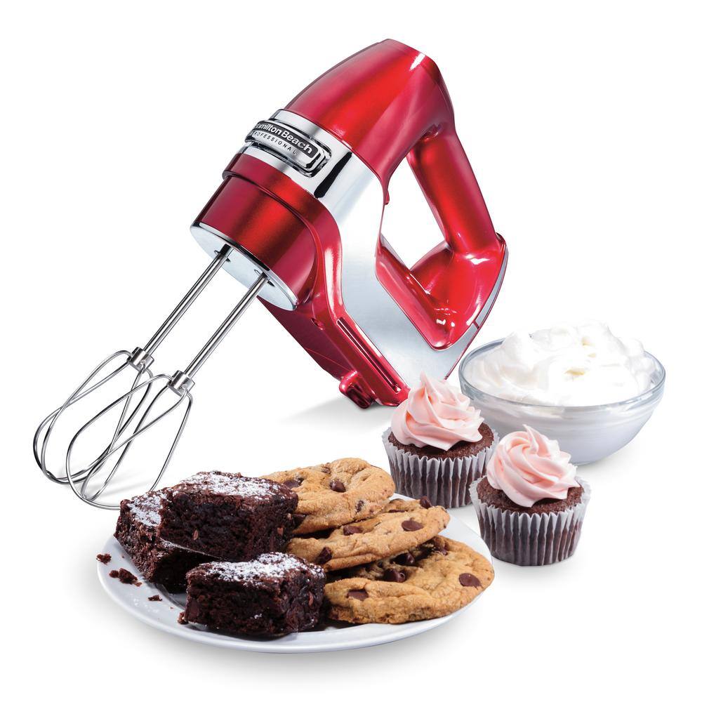 Hamilton Beach Professional 5-Speed Red Hand Mixer with Stainless Steel Attachments and Snap-On Storage Case 62653