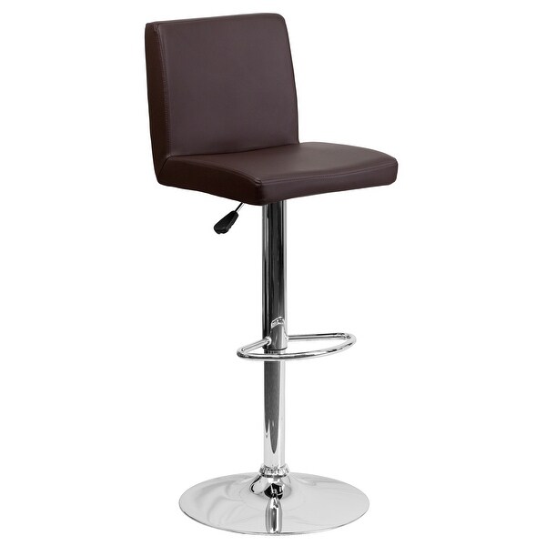 2 Pk. Contemporary Brown Vinyl Adjustable Height Barstool with Panel Back and Chrome Base