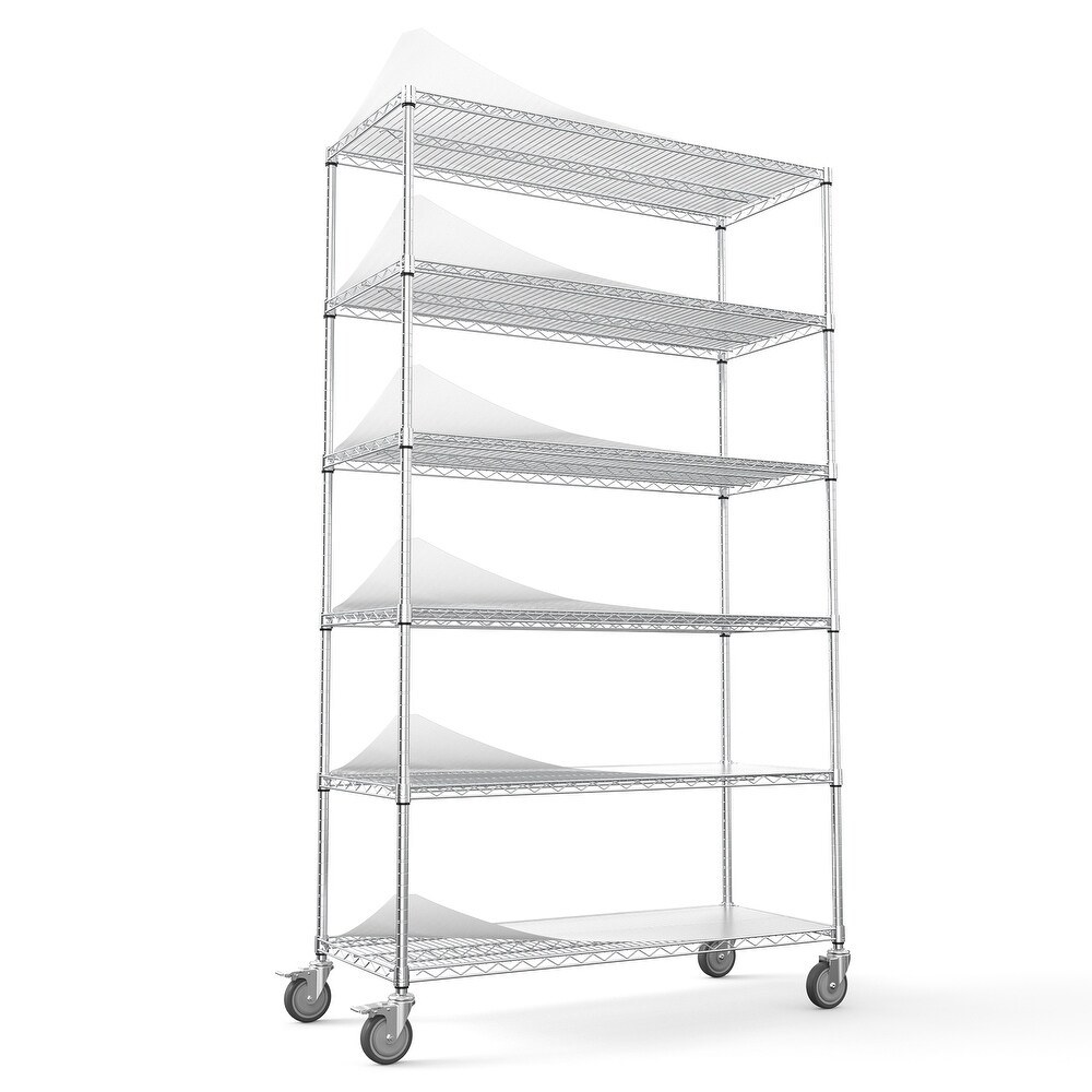 6 Tier Wire Shelving Unit  6000 LBS NSF Height Adjustable Metal Garage Storage Shelves with Wheels  Heavy Duty Storage Wire Rack