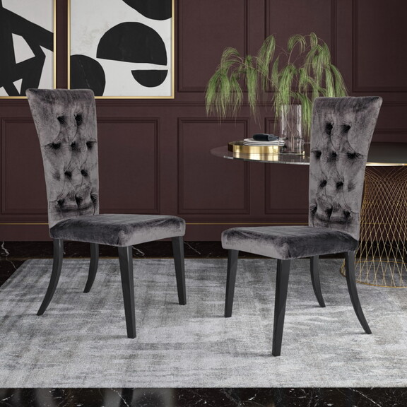 Modrest Darley Modern Grey Velvet Dining Chair Set...