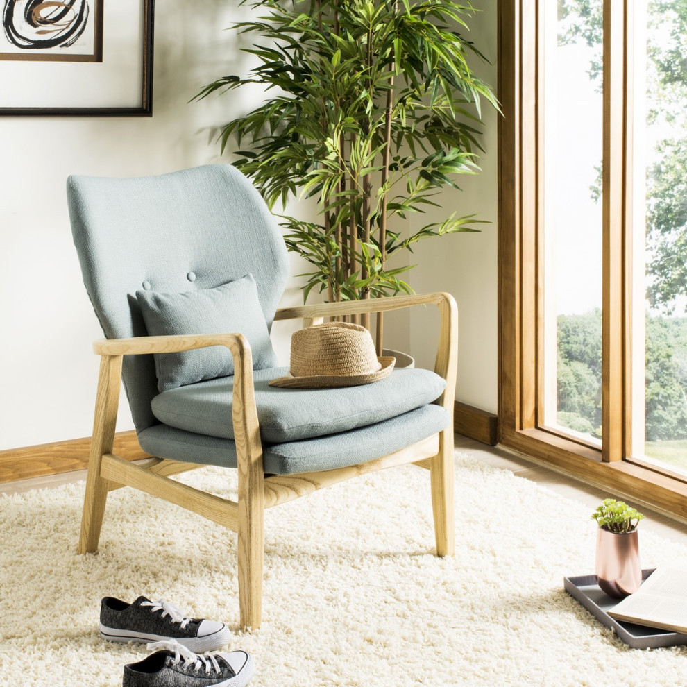 Carlie Arm Chair Blue/ Natural   Midcentury   Armchairs And Accent Chairs   by AED Luxury Home Decor  Houzz