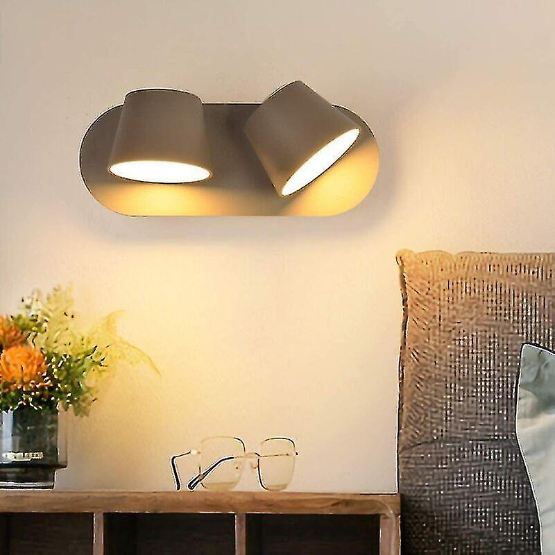 2023-modern  Led 14w Wall Sconce 2 Lights， Nordic Gray Adjustable Double Head Wall