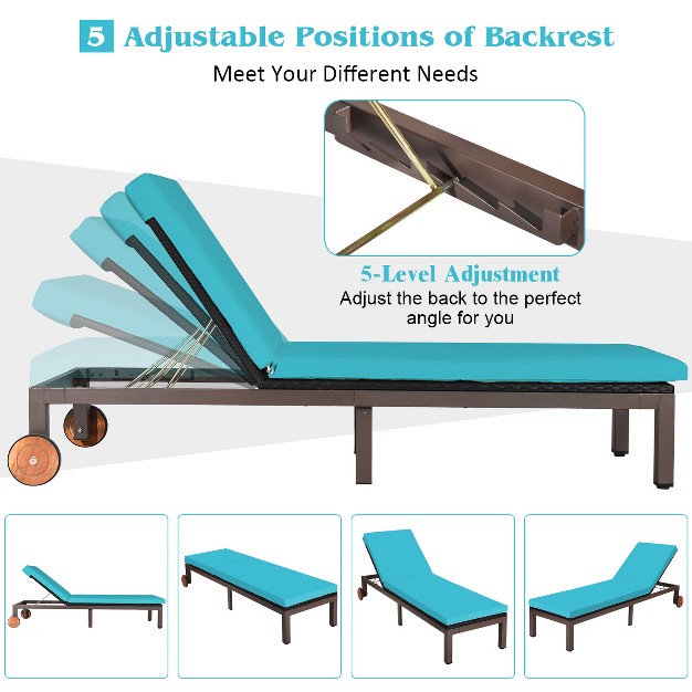 Tangkula Patio Rattan Lounge Chair Outdoor Cushioned Chaise Height Adjustable Turquoise