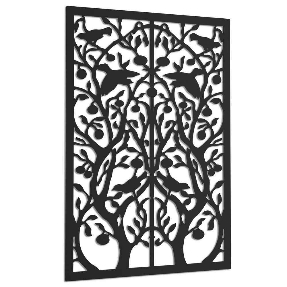 Acurio Latticeworks Tree of Life 4 ft. x 32 in. Black Vinyl Decorative Screen Panel 4832PVCBK-TOL