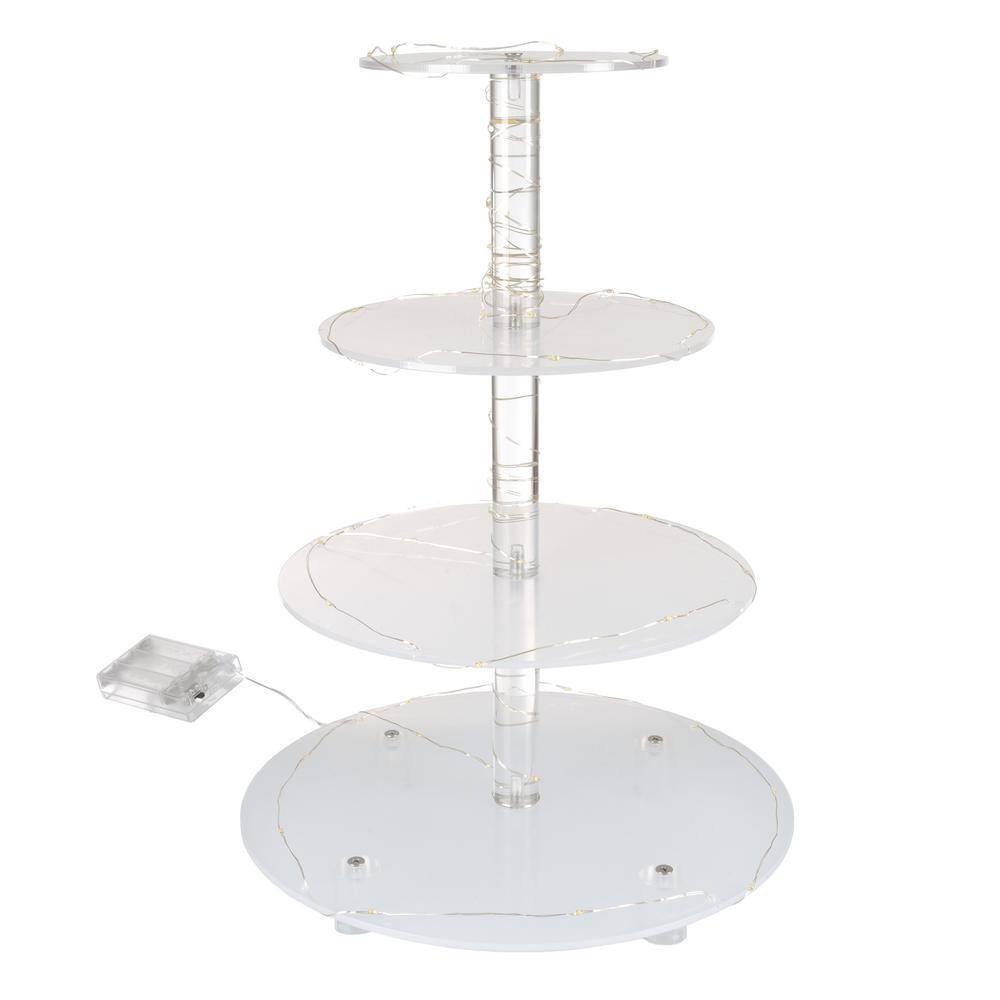 4-Tier Clear Acrylic Round Cupcake Display and Cake Stand with Yellow LED Lights 83-DT6148