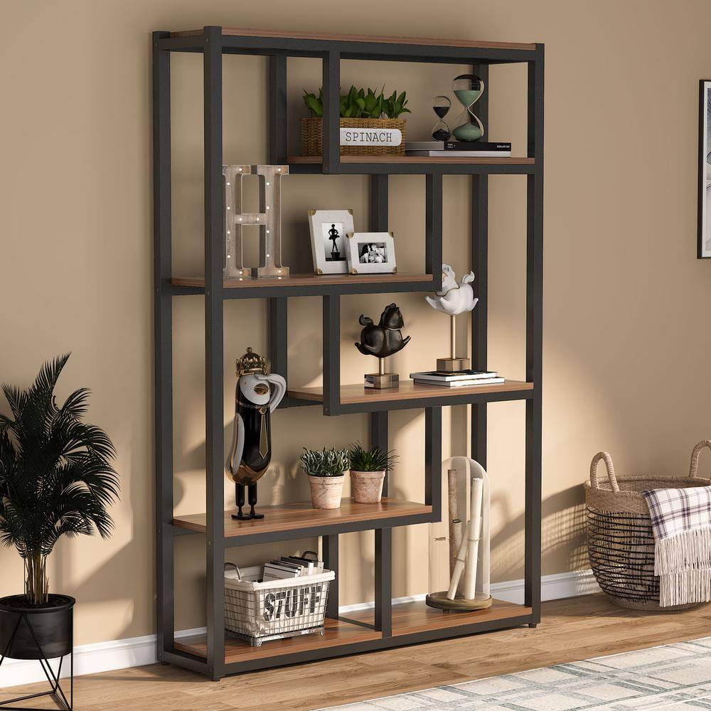 TRIBESIGNS WAY TO ORIGIN Benjamin 69.3 in. Rustic Brown Wood 6-Shelf Etagere Bookcase with Sturdy Metal Frame HD-C0049