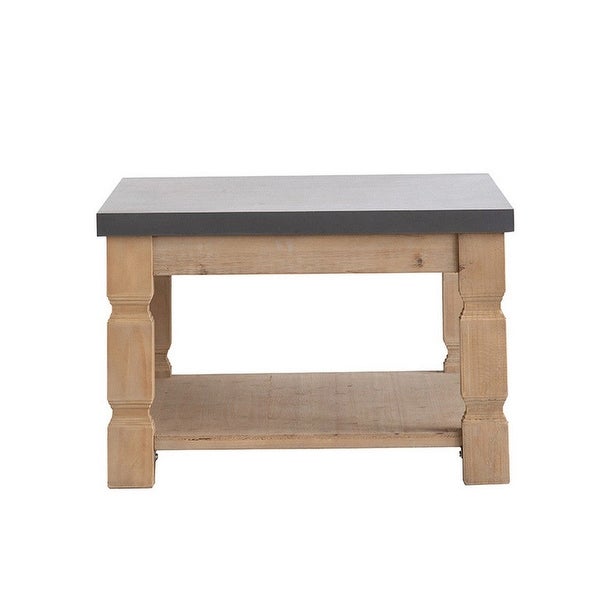 48 Inch Coffee Table， Rectangular， Concrete Top， Wood Frame， Rustic， Gray - 28L x 47.8W x 18.8H， in inches