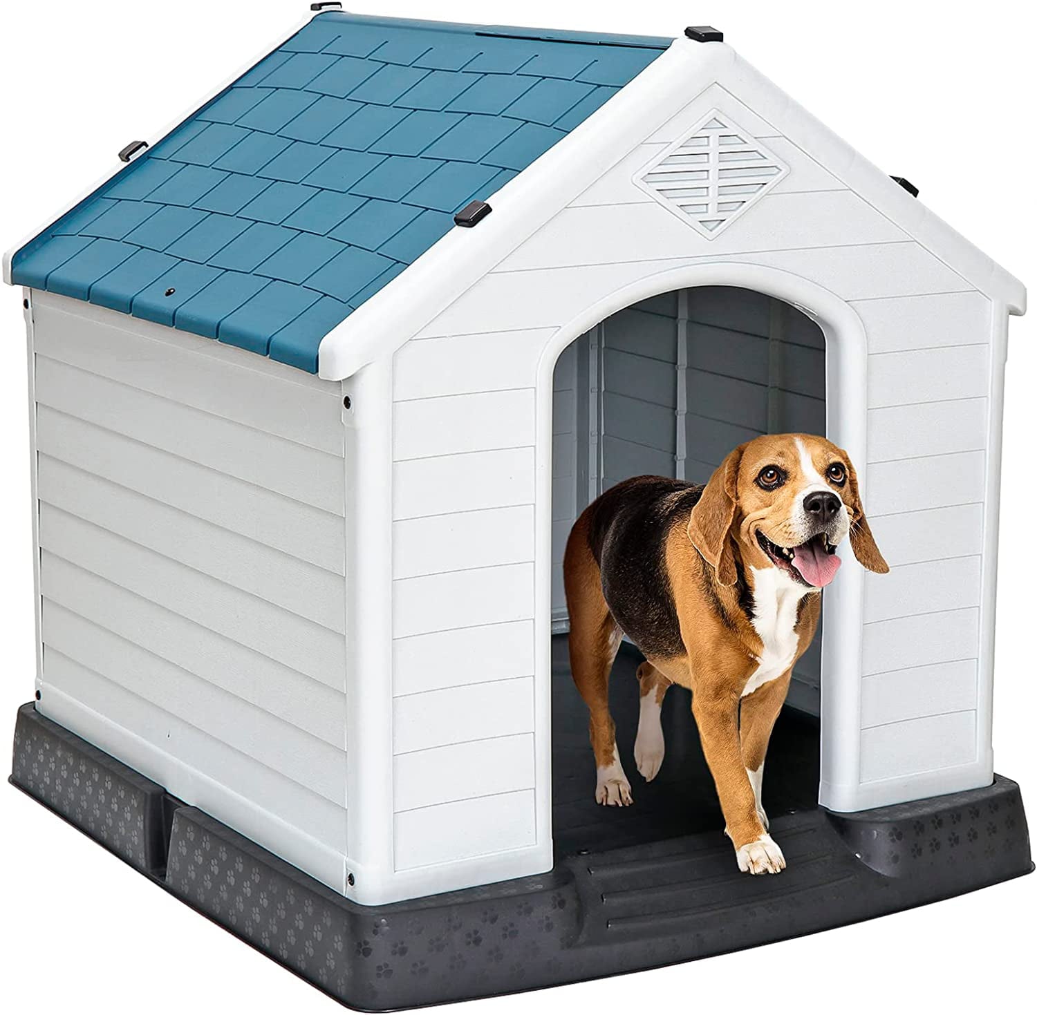 Plastic Dog House - Water Resistant Dog Kennel for Small to Medium Size Dogs All Weather Indoor Outdoor Doghouse Puppy Shelter