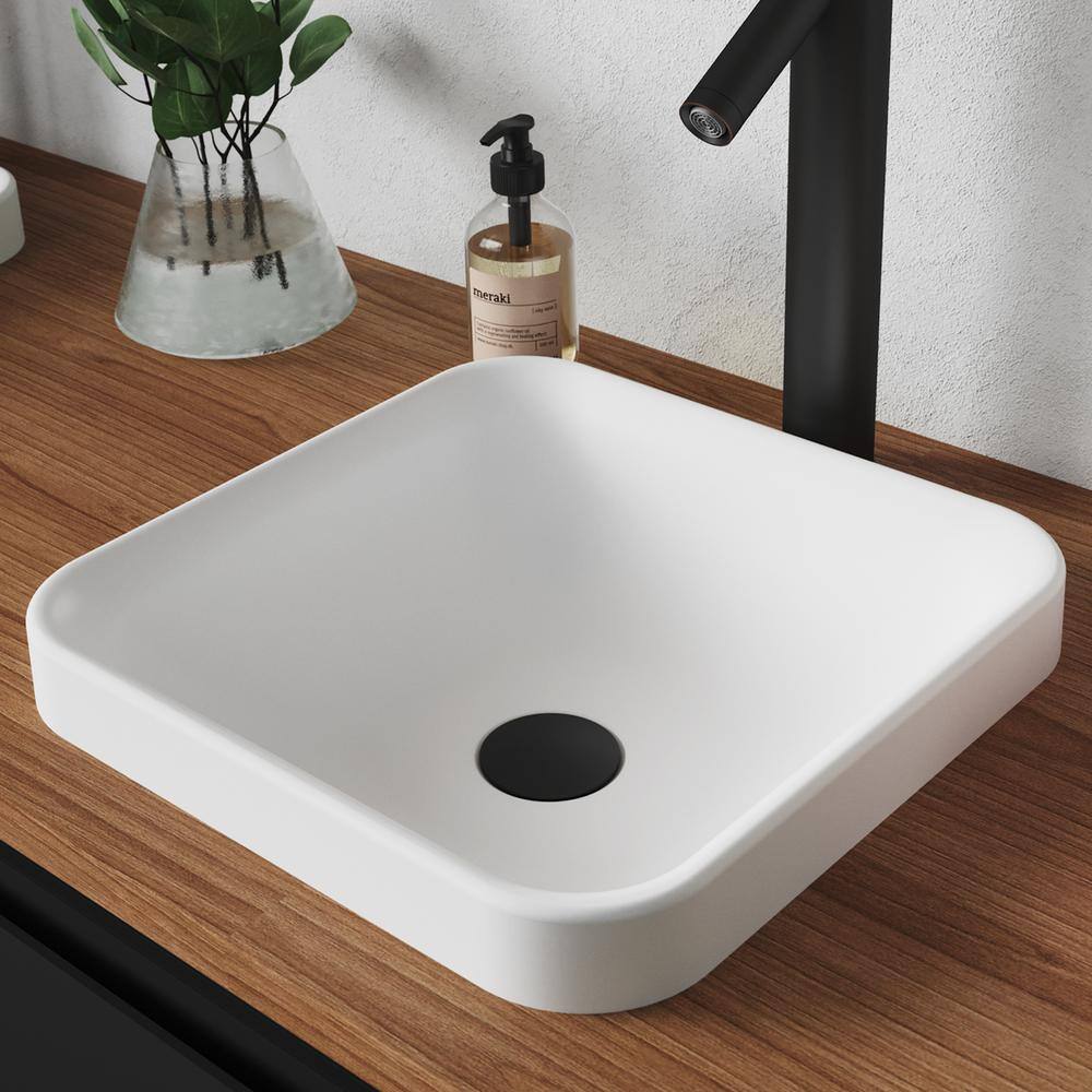 KRAUS Natura Square Solid Surface Semi-Recessed Sink Basin in White KSR-9MW