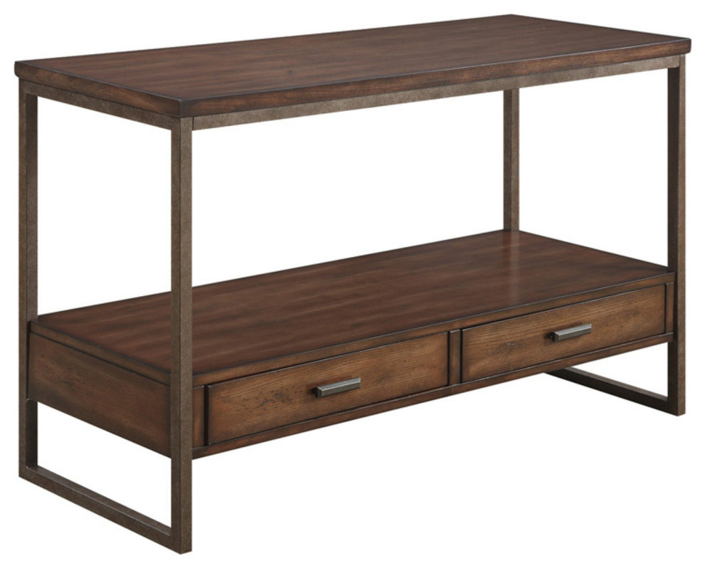 Industrial Console Table  Metal Frame With Open Display  ampStorage Drawers  Brown   Transitional   Console Tables   by Decor Love  Houzz