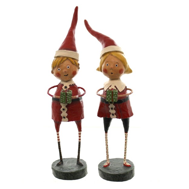 Lori Mitchell Santas Little Helpers Two Figurines 8 25 Inches Christmas St 2 Presents 38142 Polyresin Red