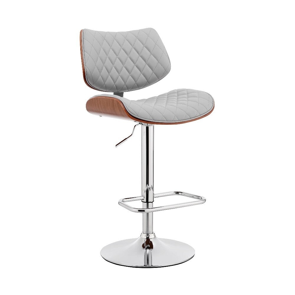 Metal and Faux Leather Adjustable Bar Stool