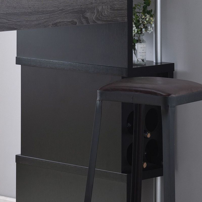 FC Design Distressed Grey and Black Bar Table Wine Cabinet