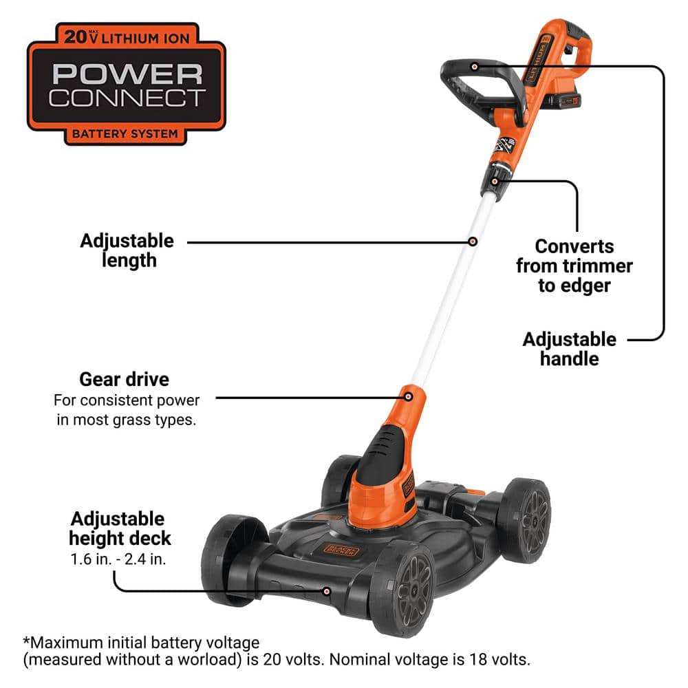 BLACK+DECKER 20V MAX Cordless Battery Powered 3-in-1 String Trimmer, Lawn Edger & Lawn Mower Kit with (2) 2Ah Batteries & Charger MTC220