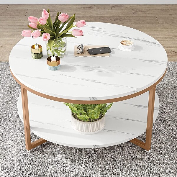 Round Coffee Table， Modern White Table