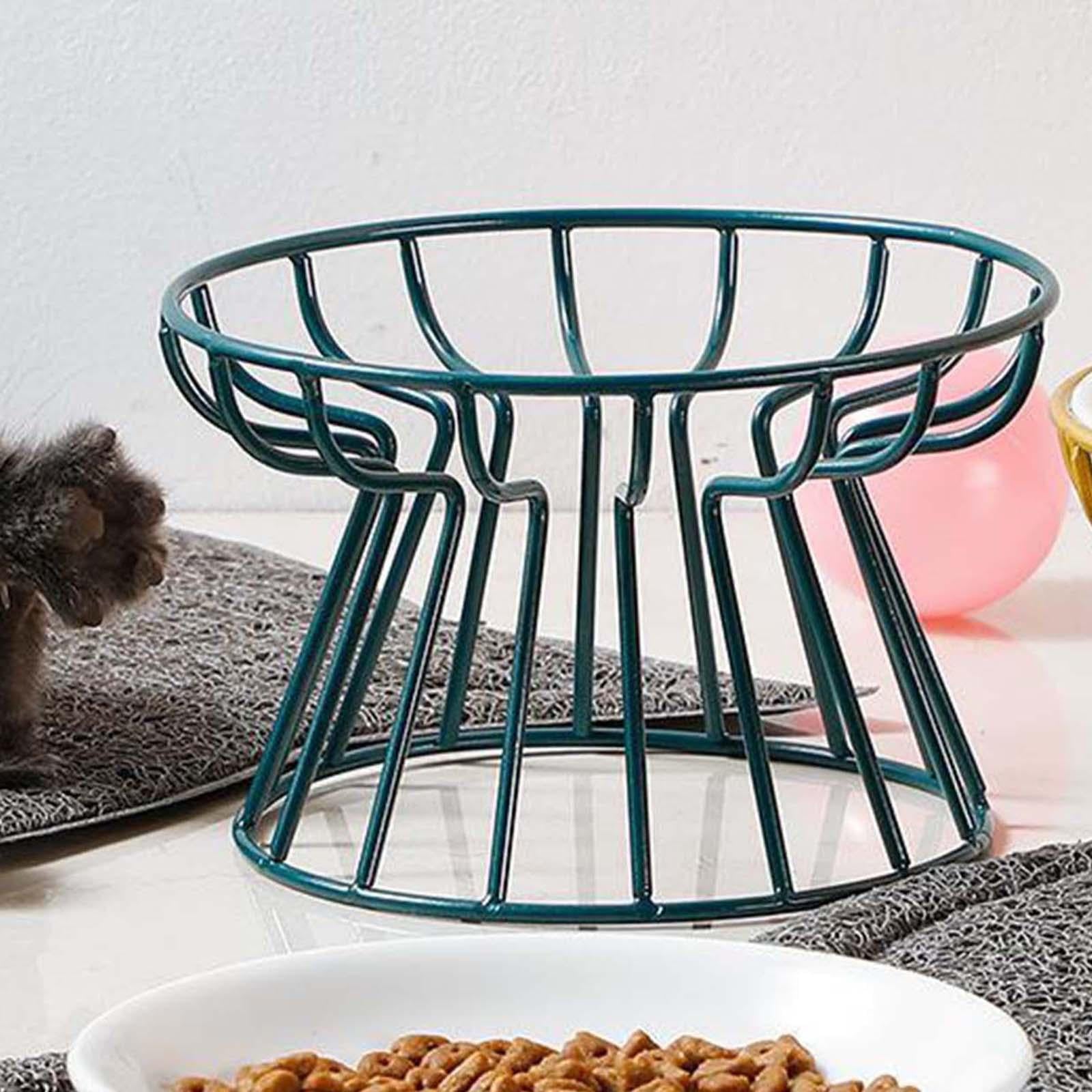 cat and dog Bowl Pet Feeding Dish Metal Raised Stand Cat Food Bowl Water Feeder Cat Elevated Feeder Neck Pet Ceramic Bowl , Green Raised Stand