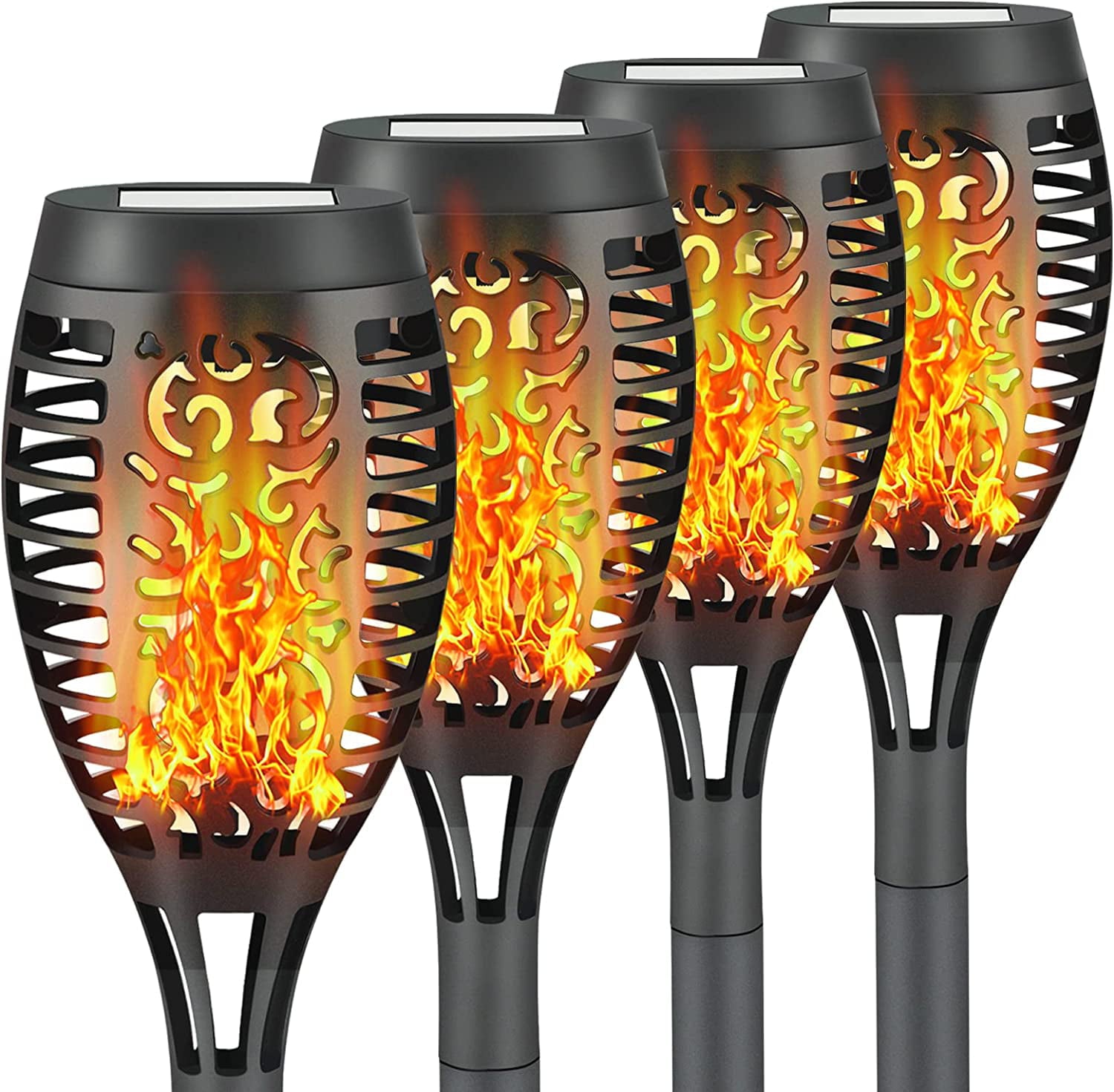 4 Pack Led Solar Torch Light with Flickering Flame， Outdoor Waterproof Solar Torches Stake Lights， Auto On/Off Solar Garden Lights Decorations (4 Pack)