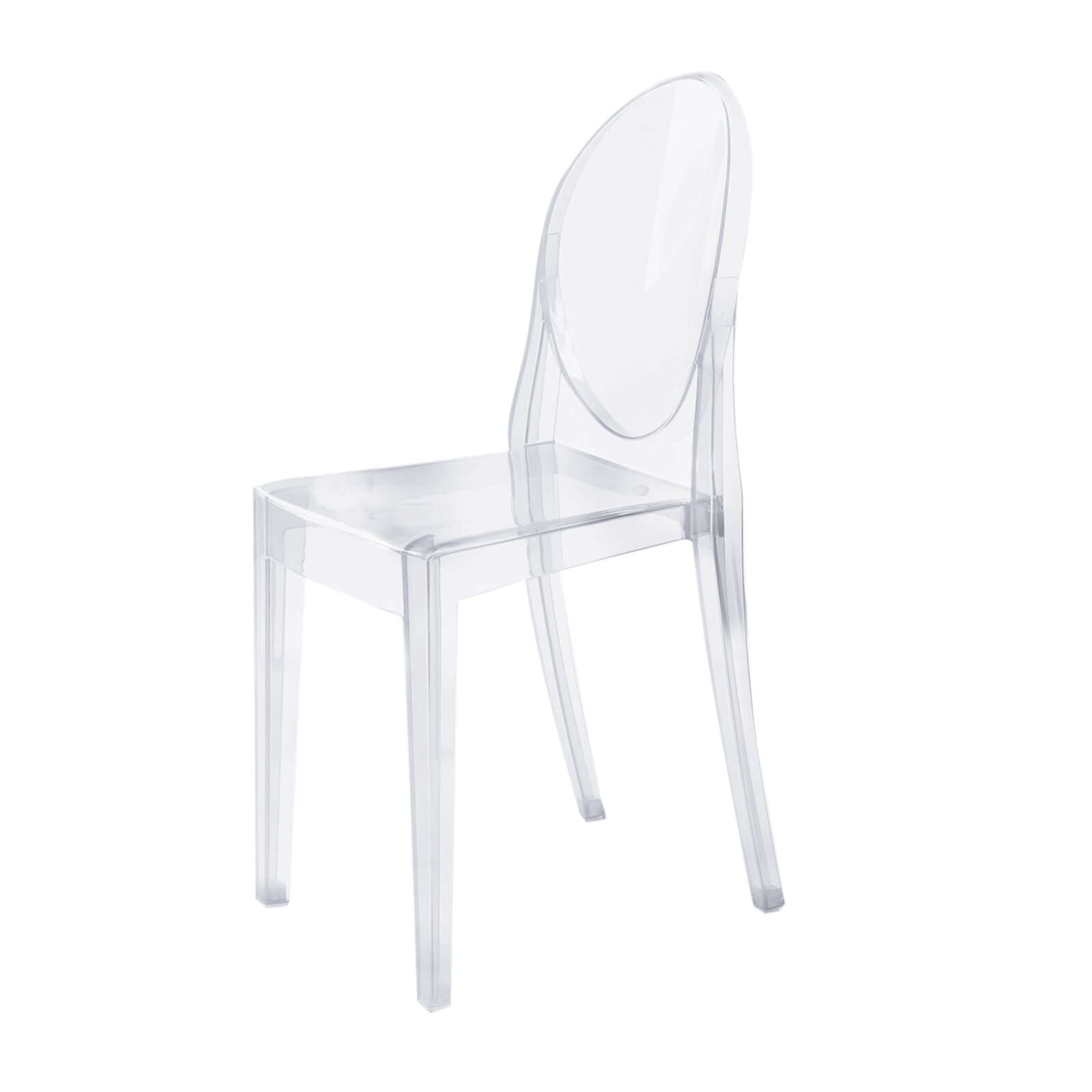 4 Pack Stackable Clear Acrylic Ghost Banquet Chairs with Oval Back, Fully Assembled Armless Event Accent Chair