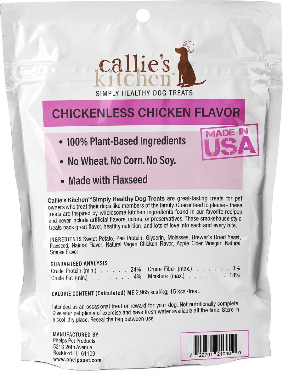 Callie's Kitchen Chickenless Chicken Flavor Dog Treats， 4-oz bag