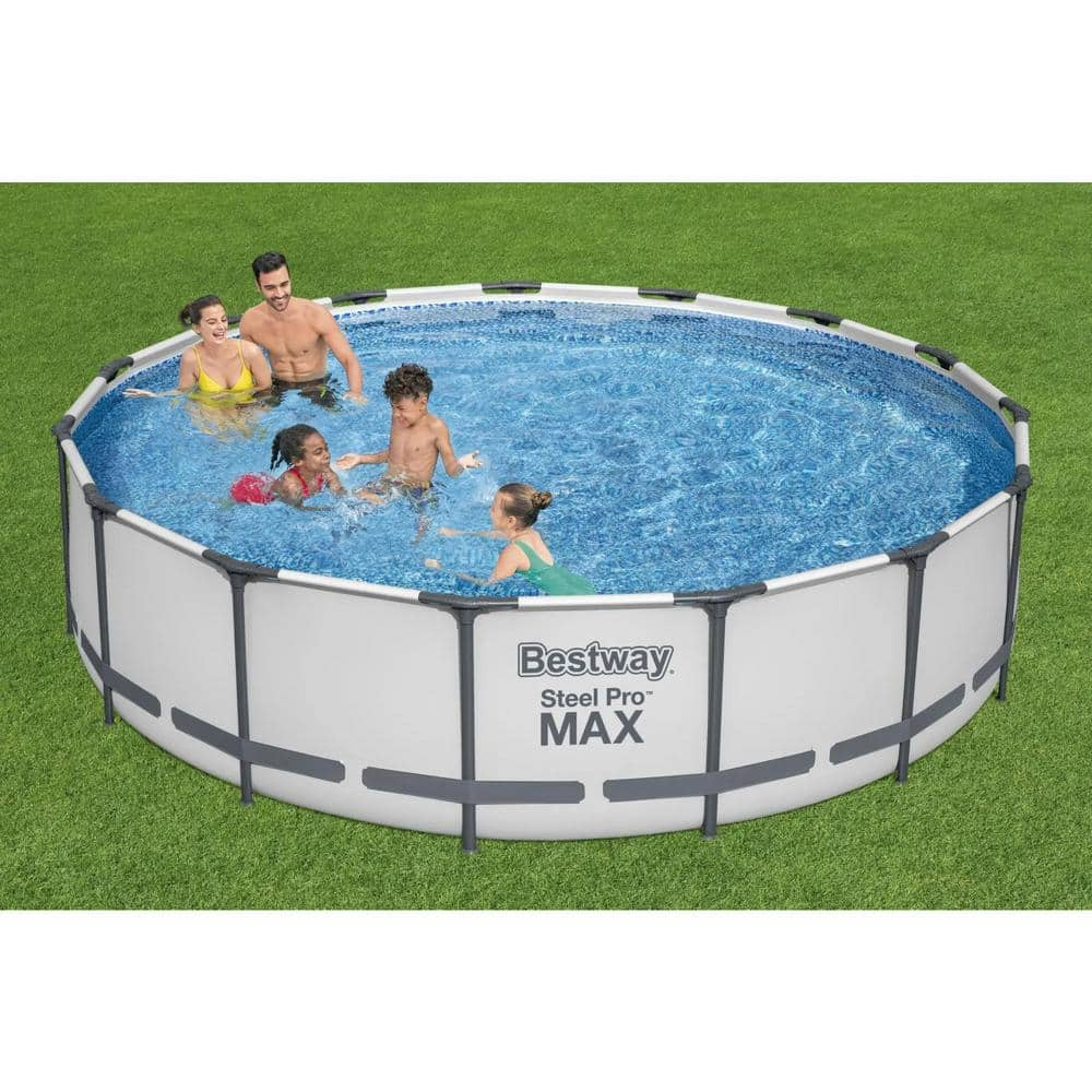 Bestway Pro MAX 15 ft. x 15 ft. Round 42 in. Deep Metal Frame Above Ground Swimming Pool with Pump & Cover 56687E-BW