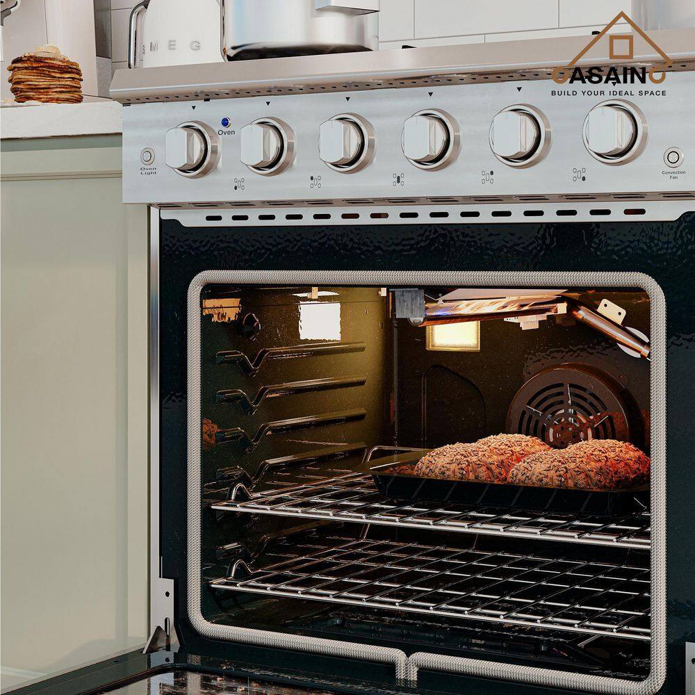 CASAINC 30 in. 4.55 cu. ft. Freestanding Single Oven Gas Range in. Stainless Steel with Convection Fan and 5 Burner CA--HXJ300R