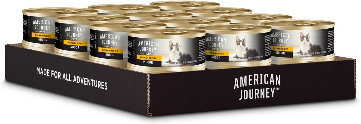 American Journey Indoor Pate Chicken Recipe Grain-Free Canned Cat Food， 5.5-oz， case of 24