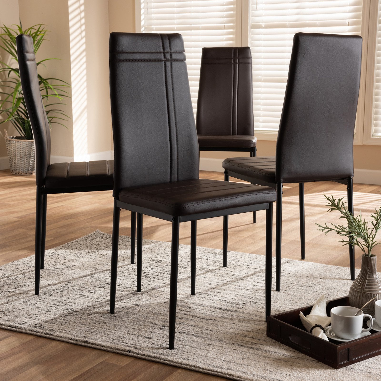 Baxton Studio Matiese Faux Leather High Back Dining Side Chair - Set of 4