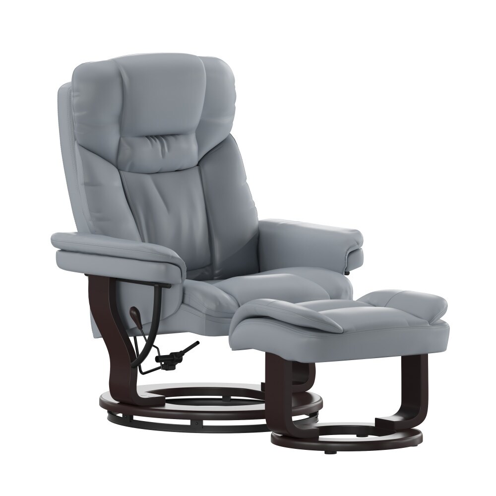 Contemporary Multi Position Recliner and Curved Ottoman with Swivel Base