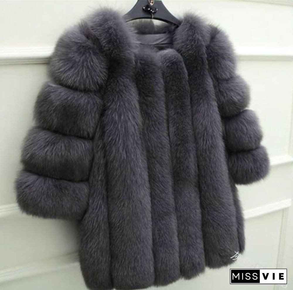 Winter Luxury Faux Fur Coat Women's Fashion Elegant Furry Thick Warm Jacket Fur Party Cardigan Coat S-5XL