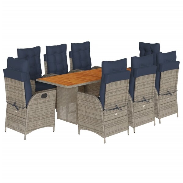 vidaXL 9 Piece Patio Dining Set with Cushions Gray Poly Rattan