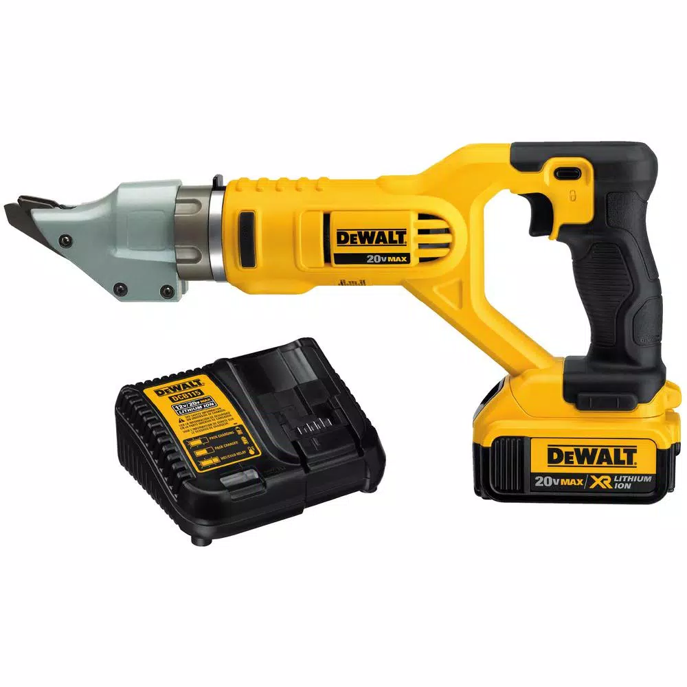 DEWALT 20-Volt MAX Cordless 14-Gauge Swivel Head Double Cut Shears with (2) 20-Volt Batteries 4.0Ah and Charger and#8211; XDC Depot