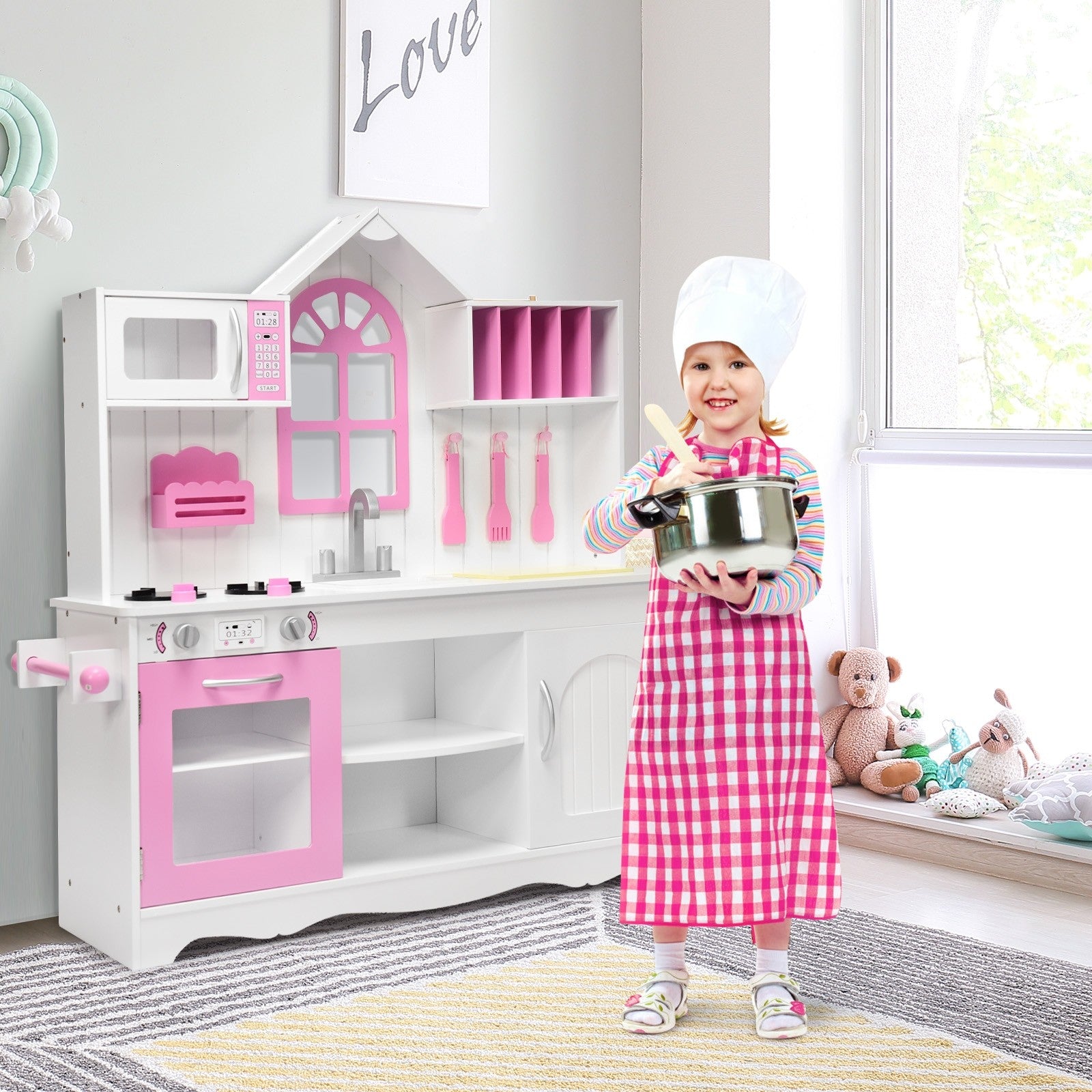 Costzon Play Kitchen Set, Wooden Chef's Pretend Play Toy, 42