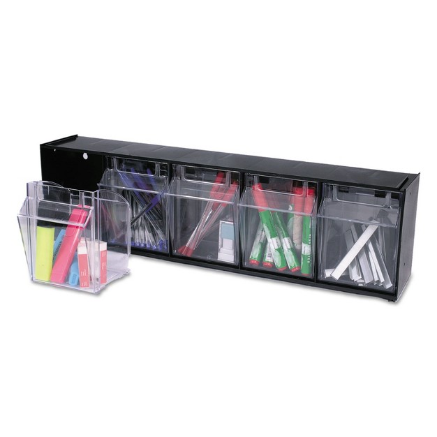 Deflecto Tilt Bin Plastic Storage System W 5 Bins 23 5 8 X 5 1 4 X 6 1 2 Black 20504op