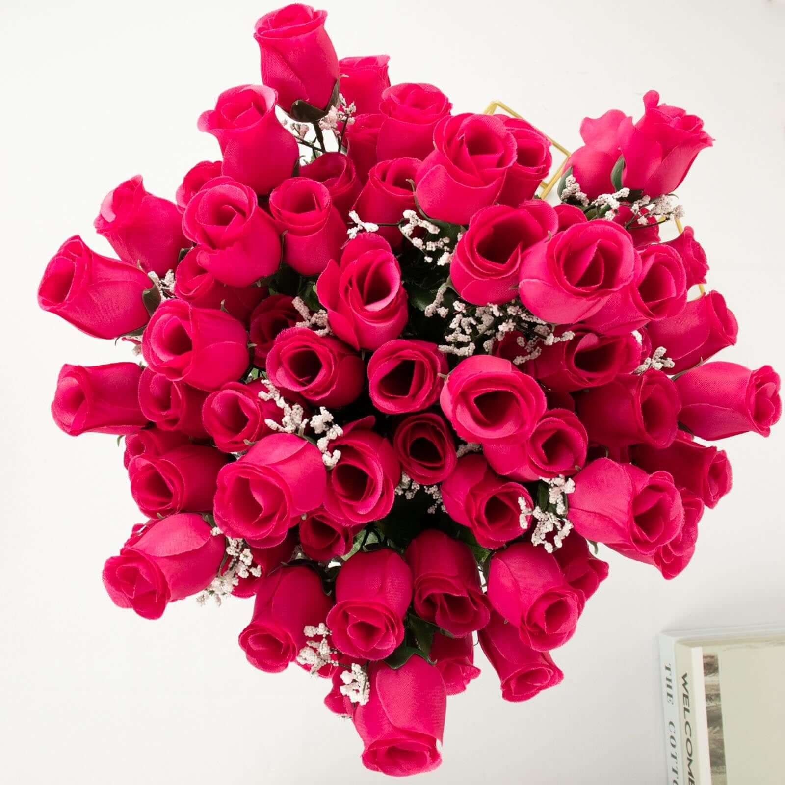 12 Bushes Fuchsia Artificial Premium Silk Flower Rose Bud Bouquets