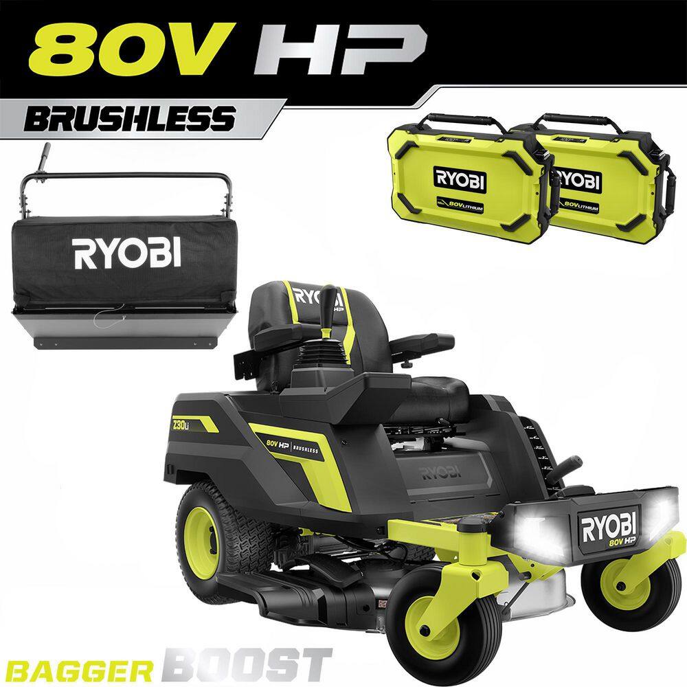 RYOBI 80V HP Brushless 30 in. Battery Electric Cordless Zero Turn Mower with (2) 80V 10 Ah Batteries Charger Bagger wBoost RYRM8010-2A