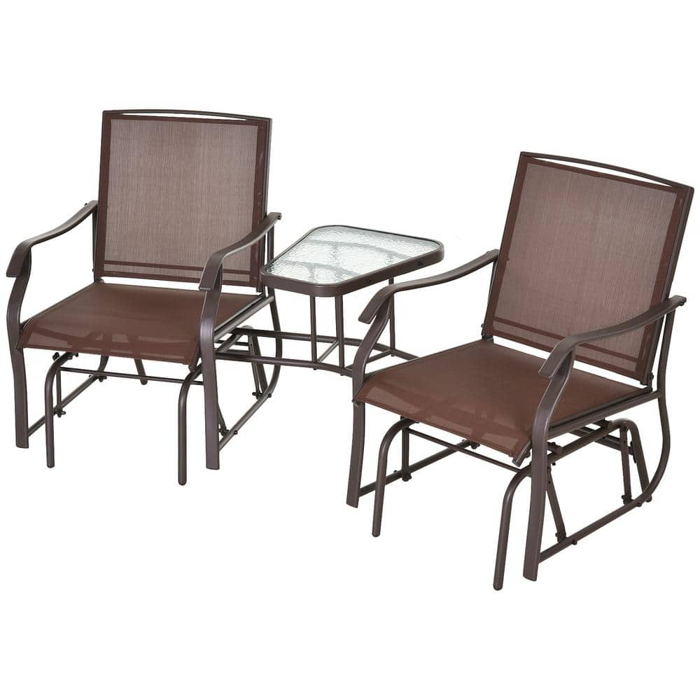 Outsunny Brown 3-Piece Sling Patio Conversation Set with Center Coffee Table and Modern Design 84A-084BN