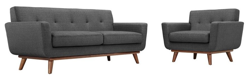 Modway Engage Modern Fabric 2 Piece Set with Loveseat  ampArmchair in Gray   Midcentury   Living Room Furniture Sets   by ShopLadder  Houzz