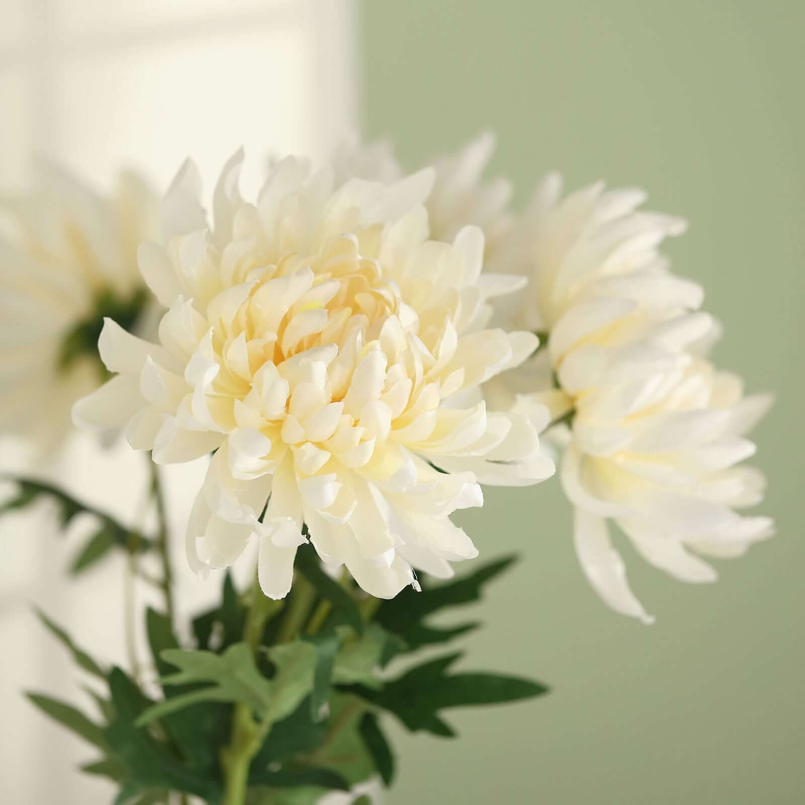 3 Stems Ivory Artificial Silk Chrysanthemum Bouquet Flowers, Large Faux Mum Branches 27