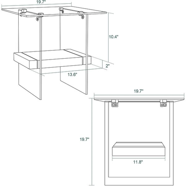 ivinta Modern Glass End Table， Small Side Table for Living Room， Clear Couch Sofa Table with Wood Storage Shelf