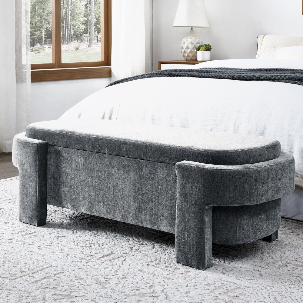 Linen Fabric Upholstered Bench with Large Storage Space