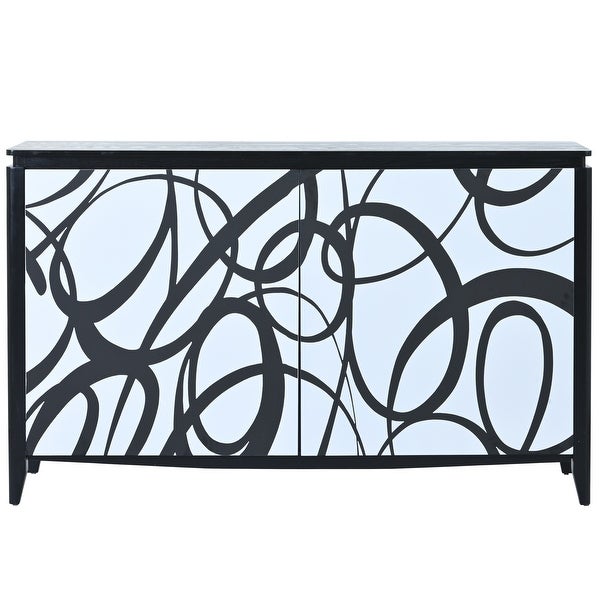 Sideboard Entryway Table with Art Spray Painting， Sofa Table Side Table with 2 Drawers and 4 Shelves for Living room Entryway