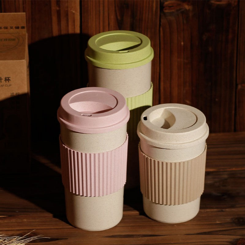 Wheat Fiber Straw Coffee Mug Double-wall Insulation Eco-friendly Coffee Cup Travel Leakproof Gift Mugs